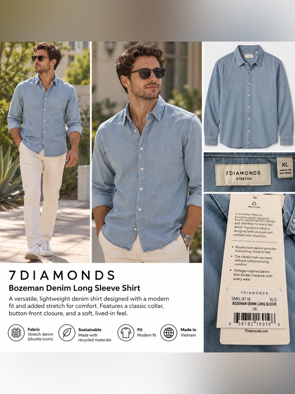 NWT 7 Diamonds Bozeman denim Light Blue Casual Button-Down Shirt size xl